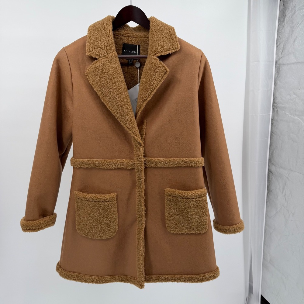 V by Muubaa Camel Faux Suede/Shearling Teddy Coat - NWT- US 8 UK 12 EU 40 MW2329